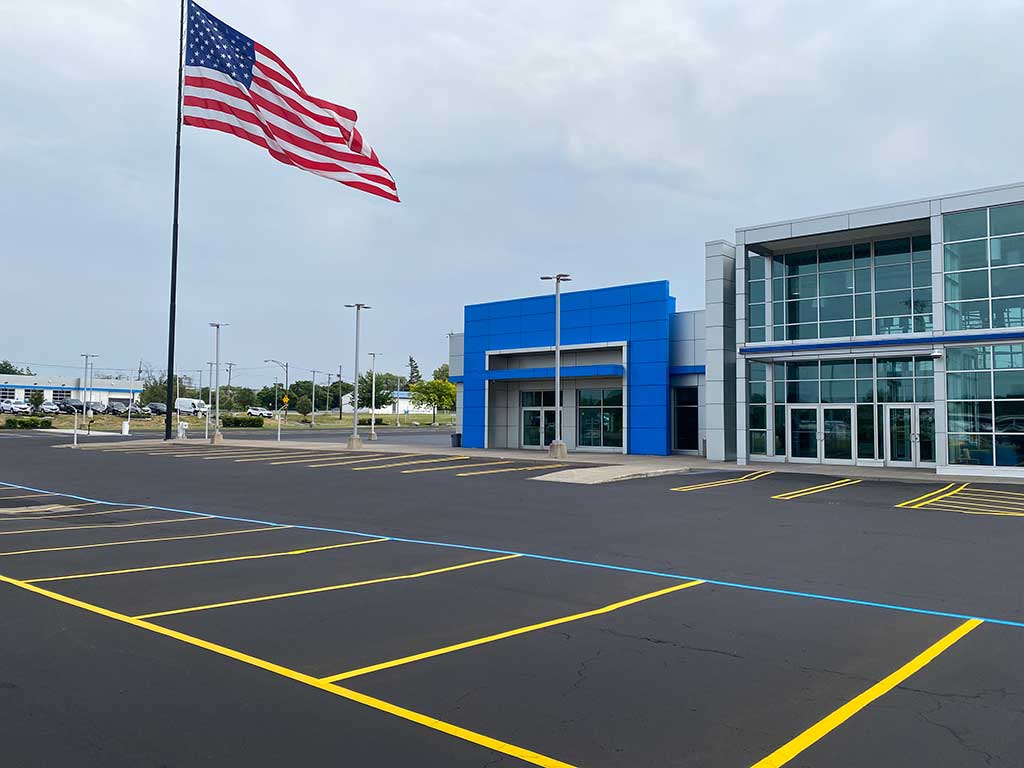 parking lot with USA flag